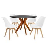 Conjunto Mesa De Jantar Redonda Marci 120cm Preta Com 4 Cadeiras Leda - Branco
