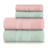 Jogo De Toalha Banhão Master 100% Algodão 4 Peças Gramatura 550 Verde Ice/rosa Cravo