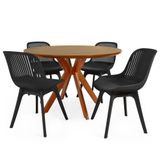 Conjunto Mesa De Jantar Redonda Marci Premium 120cm Natural Com 4 Cadeiras Design Marcela - Preto