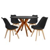 Conjunto Mesa De Jantar Redonda Marci 120cm Preta Com 4 Cadeiras Leda - Preto