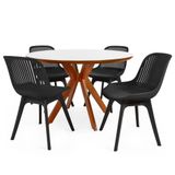 Conjunto Mesa De Jantar Redonda Marci Premium 120cm Branca Com 4 Cadeiras Design Marcela - Preto