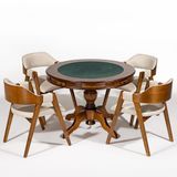 Mesa De Jogos Redonda 140cm New Orleans M04 Com 04 Cadeiras Estofadas Suran Linho Bege - Lyam Decor