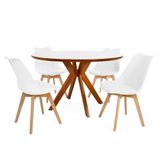 Conjunto Mesa De Jantar Redonda Marci Premium 120cm Branca Com 4 Cadeiras Leda - Branco