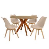 Conjunto Mesa De Jantar Redonda Marci 120cm Natural Com 4 Cadeiras Leda - Nude