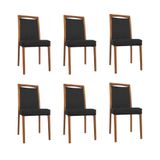 Kit 6 Cadeiras De Jantar Luxo Estofadas Jade Couro Pu Preto Base Madeira Maciça Mel