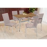Conjunto Mesa Sala Jantar Loire Com Tampo De Madeira 160cm E 6 Cadeiras Amsterdã Cromada Nude 16 Kappesberg