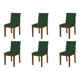 Kit 6 Cadeiras De Jantar Luxo Pérola Estofadas Em Veludo Verde Base Madeira Maciça Imbuia
