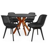 Conjunto Mesa De Jantar Redonda Marci 120cm Preta Com 4 Cadeiras Design Marcela - Preto