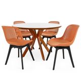 Conjunto Mesa De Jantar Redonda Marci Premium 120cm Branca Com 4 Cadeiras Design Marcela - Marrom