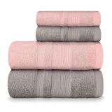 Jogo De Toalha Banhão Master 100% Algodão 4 Peças Gramatura 550 Cinza Dove/rosa Cravo