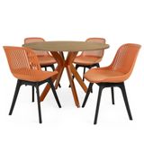 Conjunto Mesa De Jantar Redonda Marci 120cm Natural Com 4 Cadeiras Design Marcela - Marrom