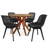 Conjunto Mesa De Jantar Redonda Marci Premium 100cm Natural Com 4 Cadeiras Design Marcela - Preto