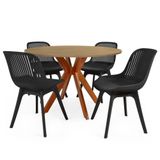Conjunto Mesa De Jantar Redonda Marci 120cm Natural Com 4 Cadeiras Design Marcela - Preto