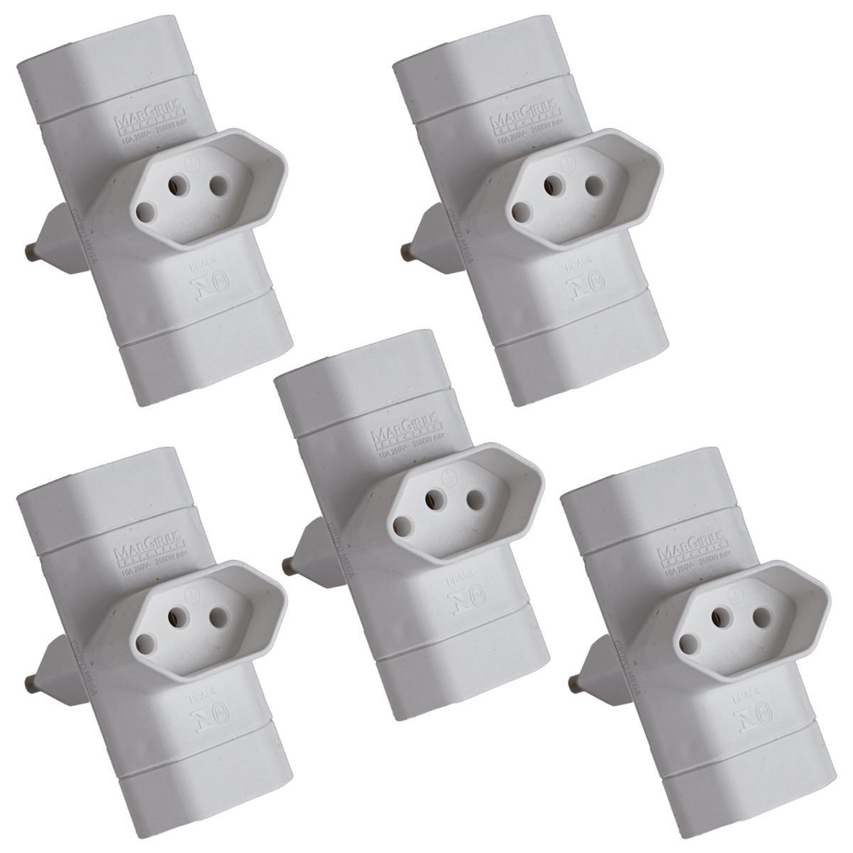 Kit 5 Benjamim Adaptador T Tomada 3 Pinos Margirius Cinza - Carrefour