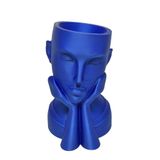 Rosto Enfeite Decoração Impressão 3d Porta Objeto Vaso 14 Cm Sala Azul Metálico