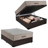 Cama Box Baú Casal Sintético Cremil + Colchão Molas Ensacadas Airprime 138x188x65cm Marrom