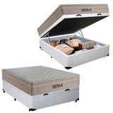 Cama Box Baú Casal Sintético Cremil + Colchão Molas Ensacadas Airprime 138cm Branco - Suporta Até 120kg Por Pessoa