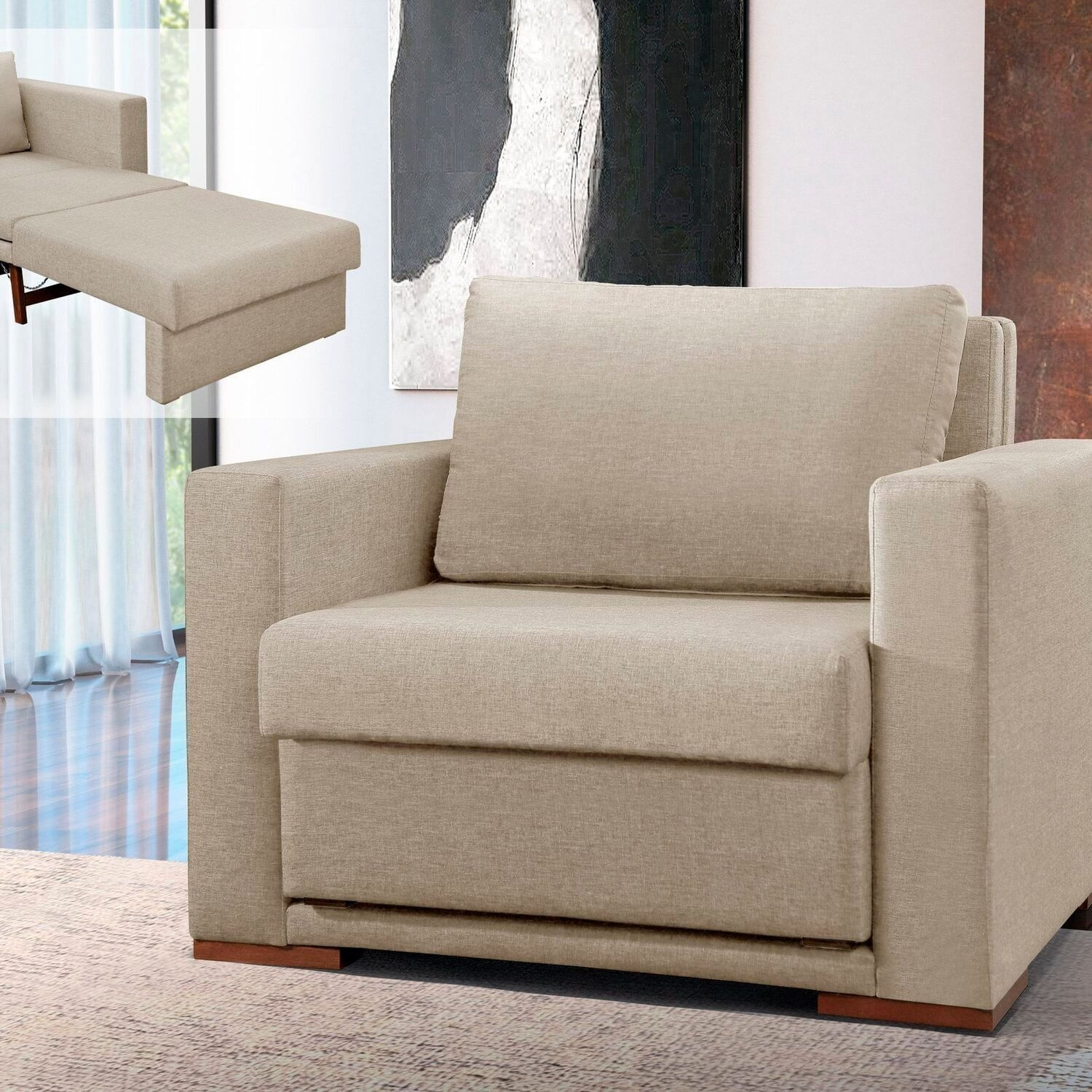 Poltrona Cama Hermes Luxo Bege Claro