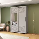 Guarda-roupa 2 Portas De Correr Com Espelho E 03 Gavetas Em 100% Mdf Thales Cinza