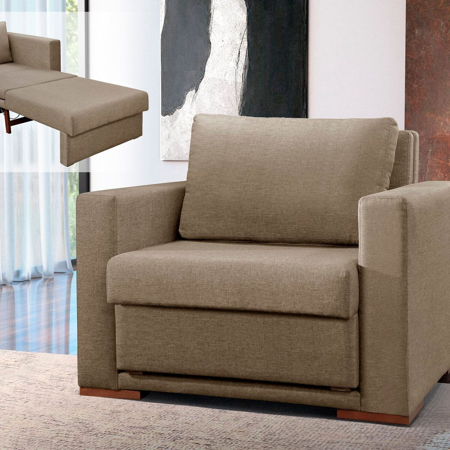 Poltrona Cama Hermes Luxo Moderno Bege