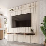 Painel Ripado Horizon Para Tv Até 75 Polegadas Com Nicho 225cm Off White