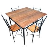 Conjunto De Jantar Industrial Rústico: Mesa Quadrada + 4 Cadeiras Compactas Tamanho 60x60cm
