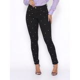 Calça Feminina Skinny Jeans Preto Pontos De Strass Levanta Bumbum