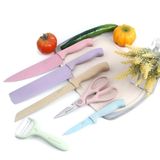 Faqueiro Completo Kit Facas Tesoura Descascador Aco Inox Coloridas Conjunto Gourmet 6 Pecas