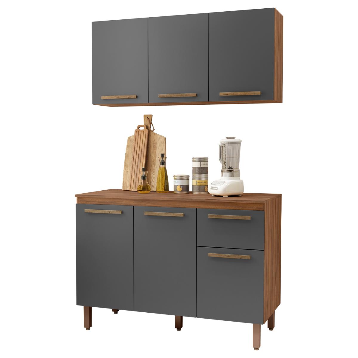 Armario De Cozinha Pop 120 Cm Com 6 Portas E 1 Gaveta Freijo/cinza/freijo