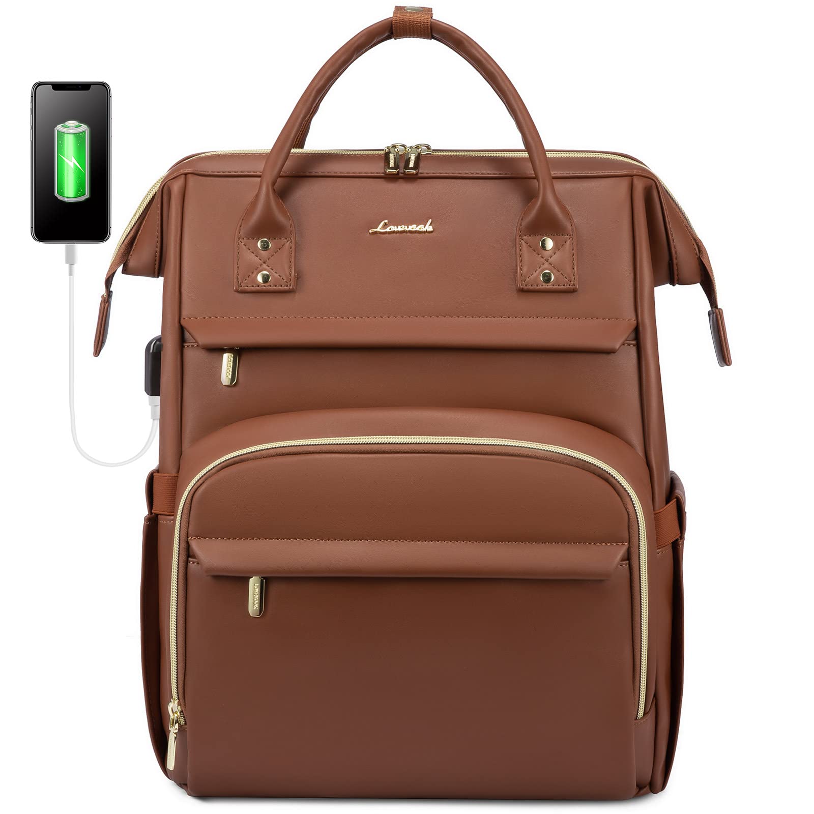 Mochila Para Laptop Lovevook Leather 15,6" Com Porta Usb Para Mulheres