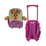 Mochila Rena Rosa Rodinhas Alças Retrátil E Bolso Lateral