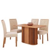 Mesa De Jantar Julieta 130x80 Com Tampo Em Mdf E 4 Cadeiras Fernanda Wood Cinamomo/madeira/suede Nude - Cimol Móveis