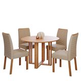 Mesa De Jantar Flora 109cm Com Tampo Em Mdf E 4 Cadeiras Clarice Cinamomo/madeira/linho Bege - Cimol Móveis