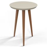 Mesa de Apoio Redonda Pés Madeira Luna 530 Off White - Patrimar Móveis