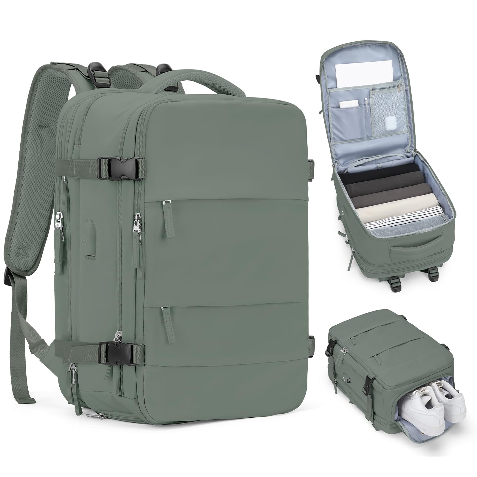 Mochila De Viagem Coofay Carry On Expansível Verde Oliva