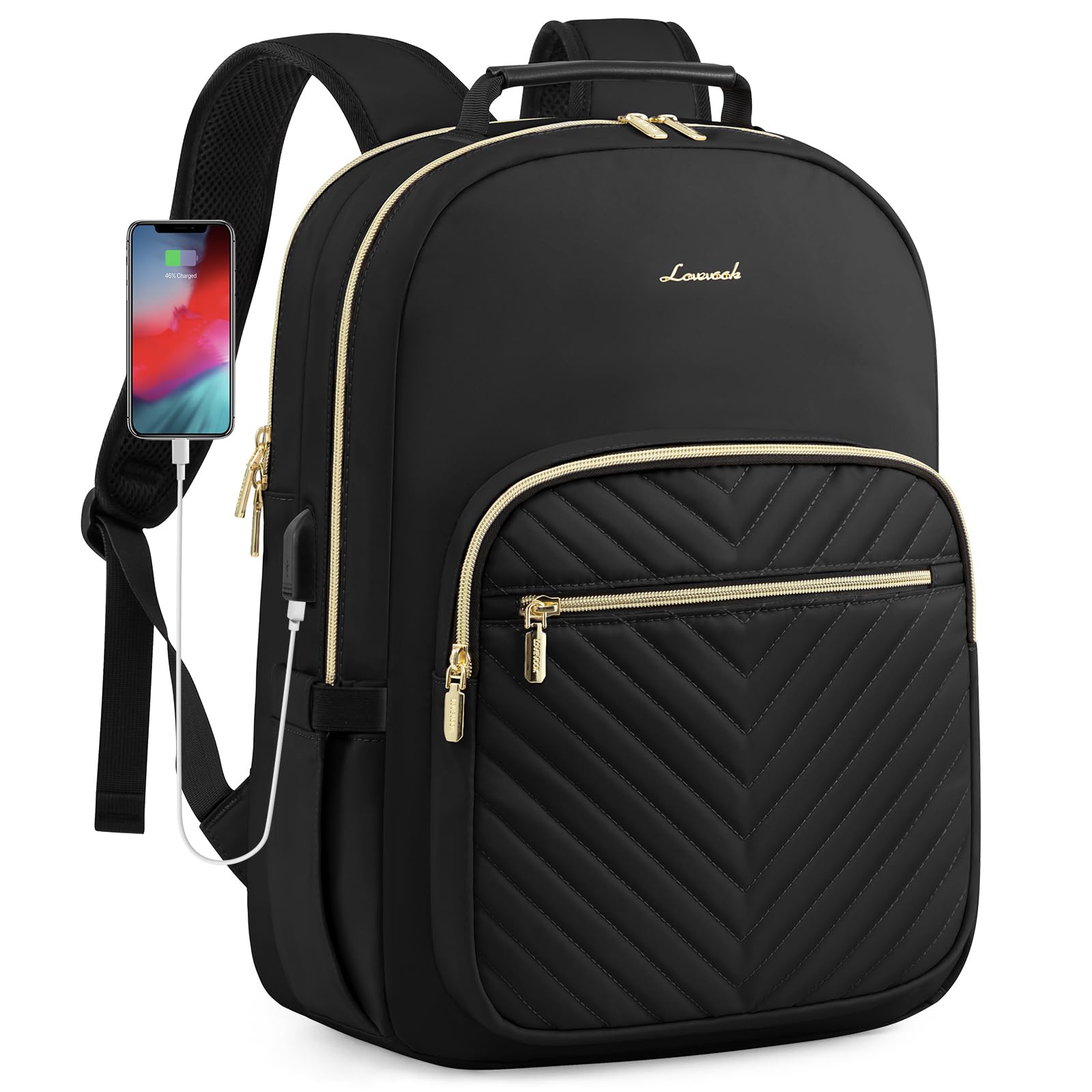 Mochila Lovevook Para Laptop De 17 Polegadas Com Porta Usb Para Mulheres Preta