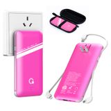 Power Bank Q Slim 10000mah Com Plugue De Parede Ac E 3 Cabos Rosa