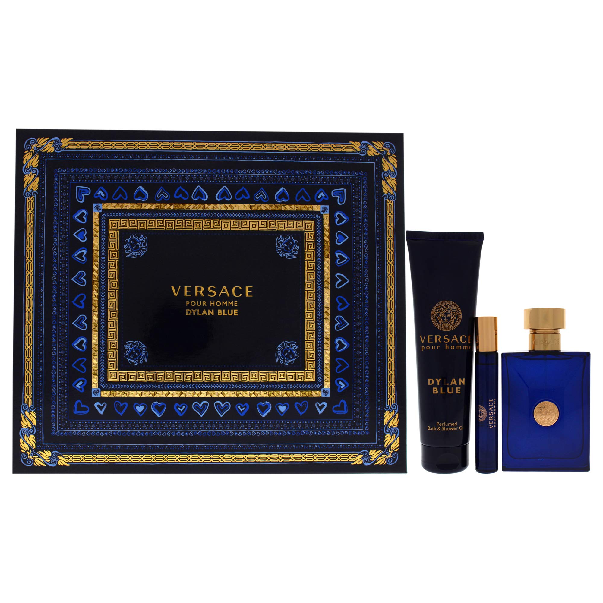 Perfume Versace Dylan Blue 100ml Edt, Conjunto De Presente De 3 Peças Para Homens