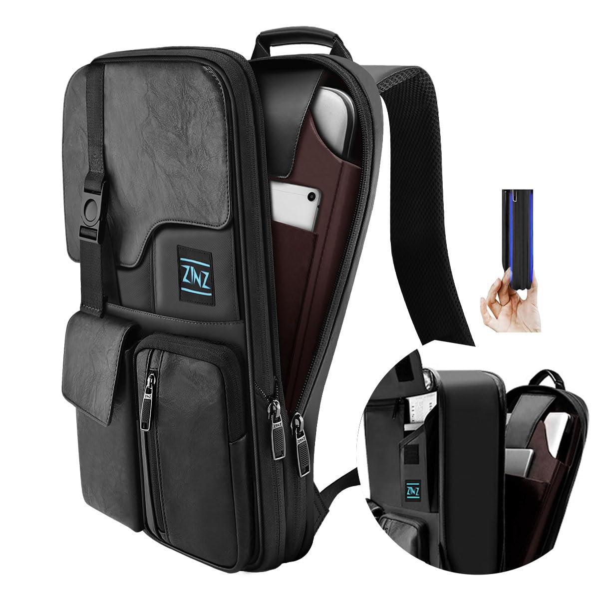 Mochila Para Laptop Zinz Slim &amp; Expansível 15-16" À Prova D'água