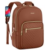 Mochila De Couro Lovevook Para Mulheres Com Laptop De 17,3 Polegadas Marrom