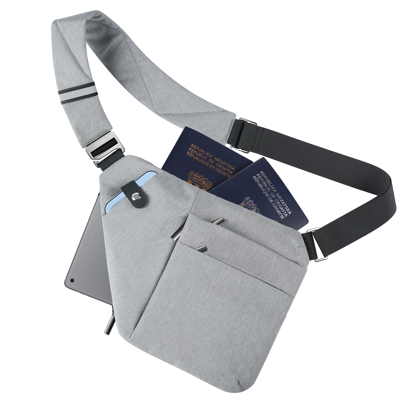 Bolsa Antifurto Vadoo, Bolsa Tiracolo Com Bloqueio De Rfid Para Mulheres E Homens, Bolsa De Ombro Leve Para Viagens E Esportes, Cinza 2.0, Grande