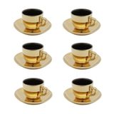 Cj 6 Xícaras P/chá C/pires De Porcelana Versa Preto/dourado 220ml Wolff