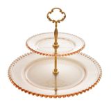 Prato Duplo De Cristal P/doces Pearl Bolinha Âmbar 24x32cm Wolff