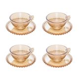 Cj 4 Xícaras P/chá C/pires Cristal Pearl Bolinha Âmbar 180ml Wolff