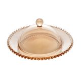 Prato C/tampa De Cristal Para Queijo Pearl Bolinha Âmbar 20x9cm Wolff