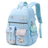 Mochila Kidnuo Para Meninas, Laptop De 15,6 Polegadas, Azul Escolar