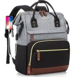 Mochila Para Laptop Focdod Para Mulheres De 15,6" Impermeável Preta E Cinza