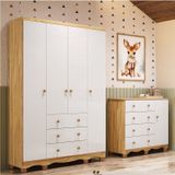 Quarto De Bebê Guarda-roupa 4 Portas E Cômoda 100% Mdf Nina Espresso Móveis Branco Brilho/amêndoa