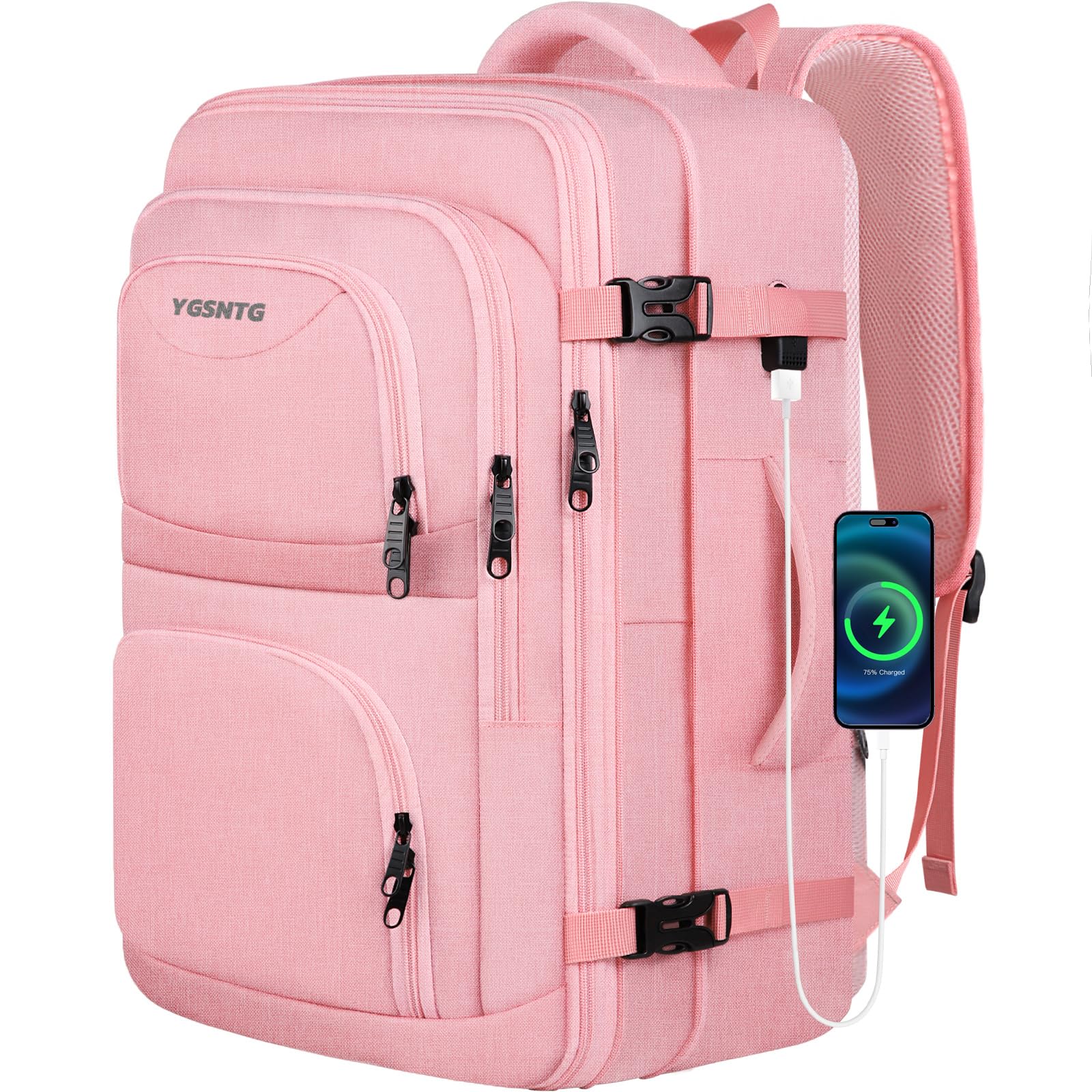 Mochila Ygsntg Carry On Para Laptop Feminino Rosa De 15,6 Polegadas