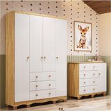 Quarto De Bebê Guarda-roupa 4 Portas E Cômoda 100% Mdf Nina Espresso Móveis Branco Brilho/amêndoa